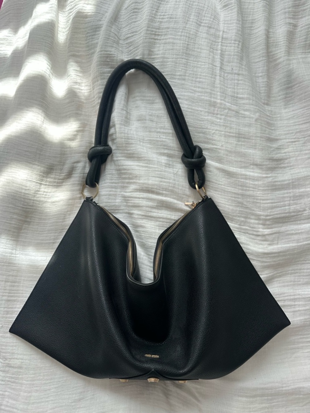 Cult Gaia Hera Black Leather Knot-Handle Shoulder Bag